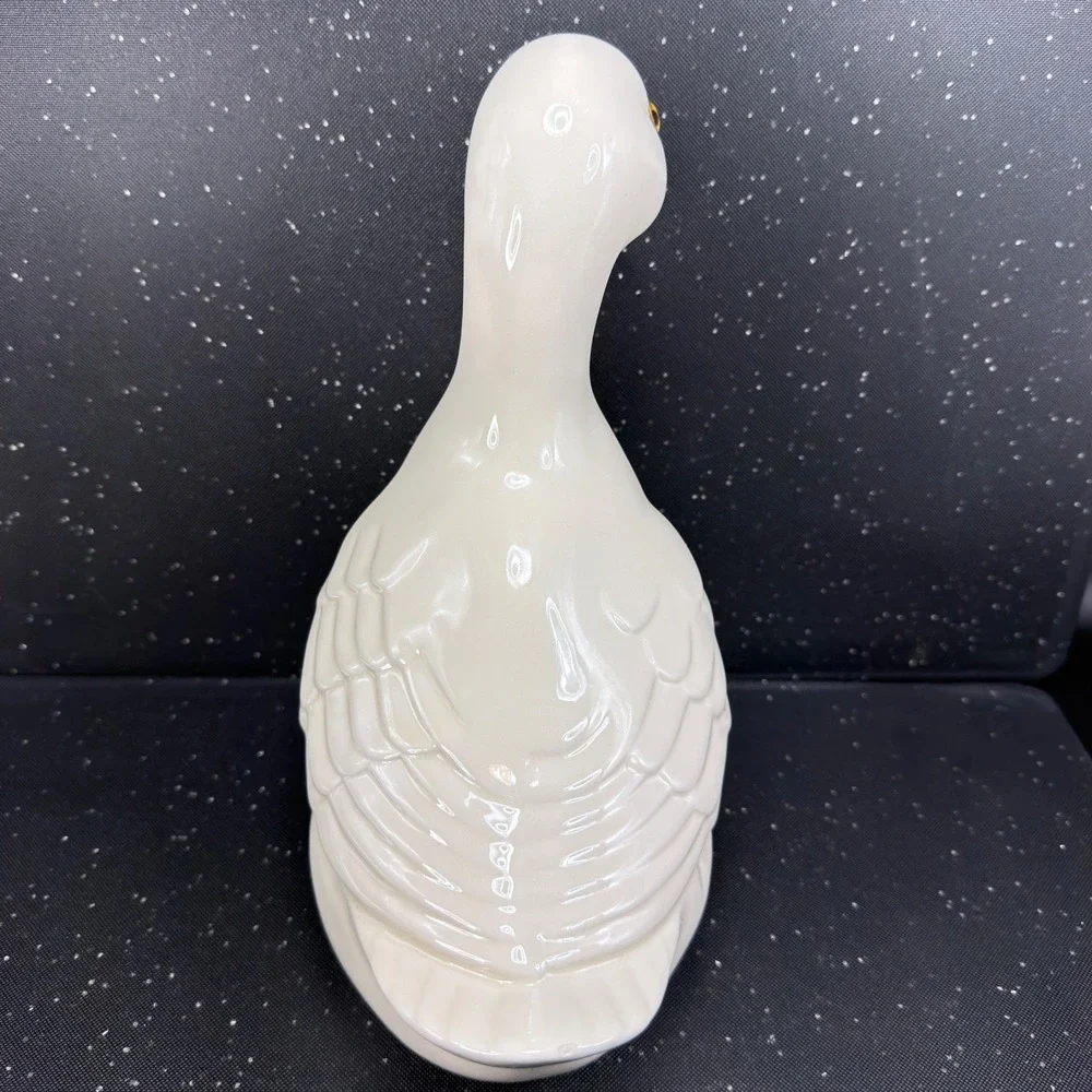 Lionstone Pottery White Ceramic‎ Duck Figurine Glossy Bird Statue 10in Tall